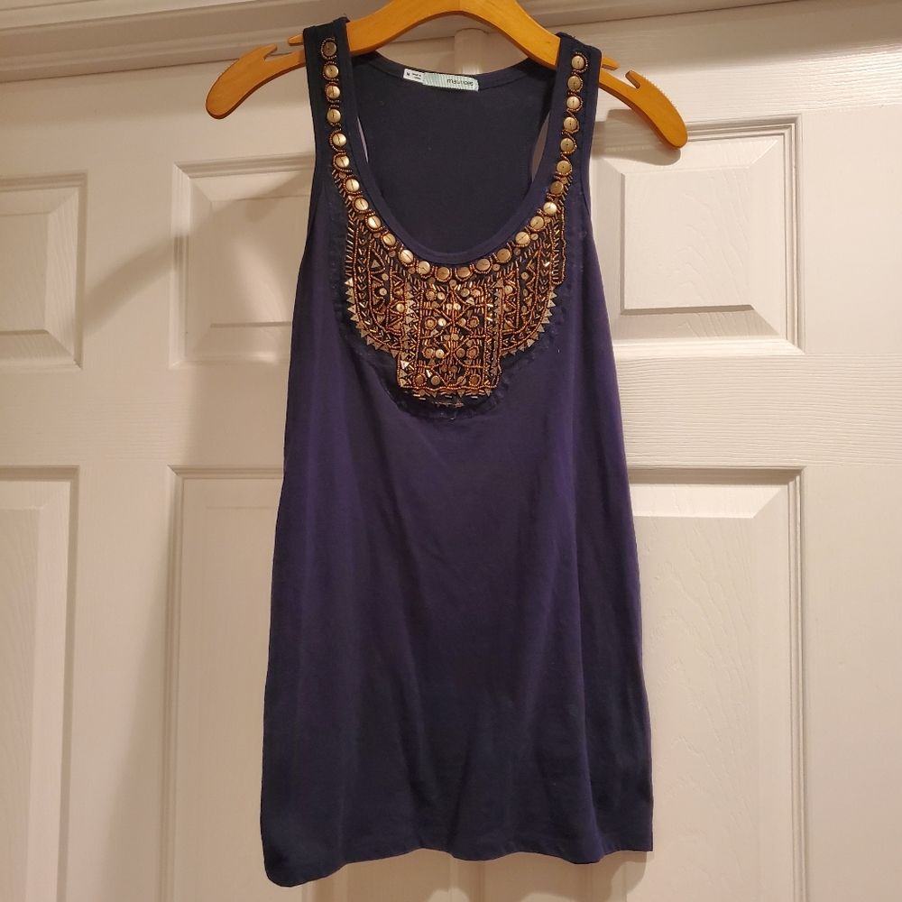 Navy blue embellished tank top